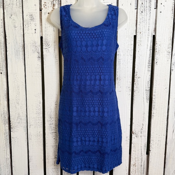 TIANA B Lace Crochet Bodycon Cocktail Dress Size XL Cobalt Blue Wedding Romance - Picture 1 of 9